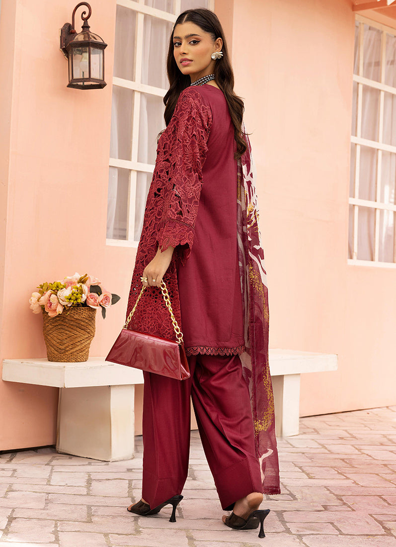 Maroon Cutwork Suit Set