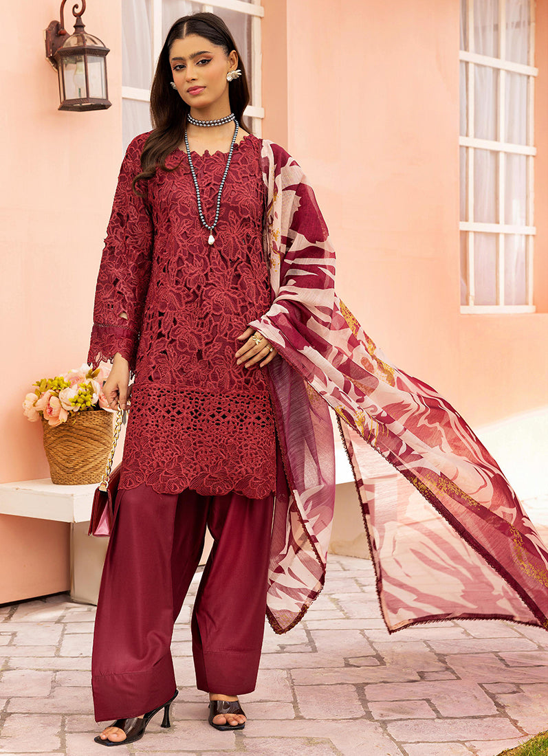 Maroon Cutwork Suit Set