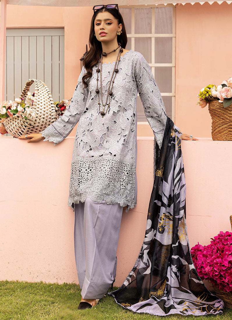 Grey Cutwork Suit Set