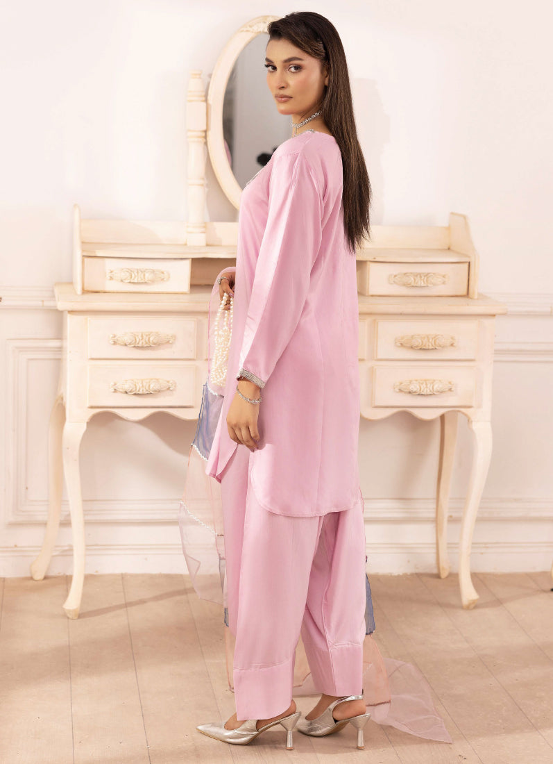 Elegant Light Pink Viscose Suit Set