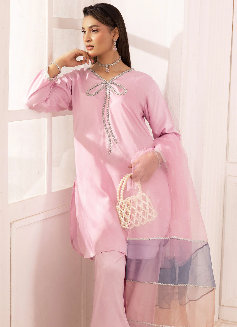 Elegant Light Pink Viscose Suit Set