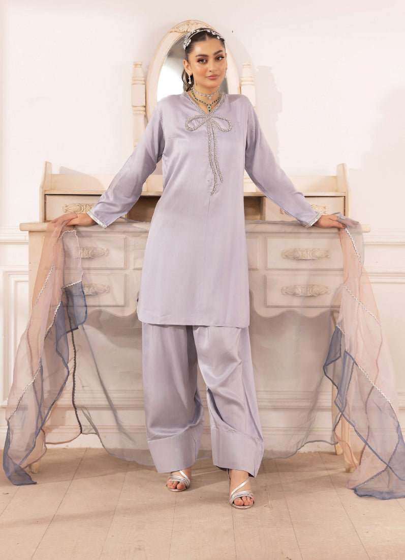 Elegant Grey Viscose Suit Set