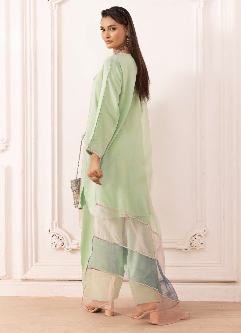 Elegant Mint Green Viscose Suit Set