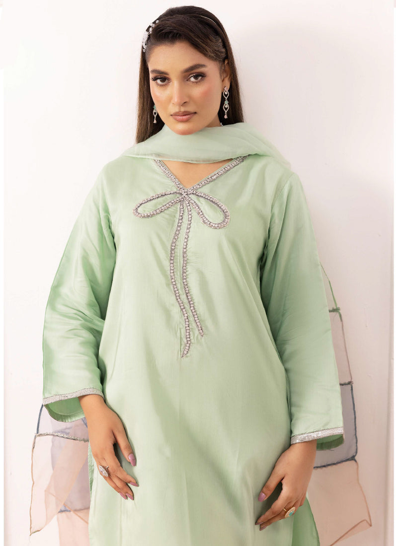 Elegant Mint Green Viscose Suit Set