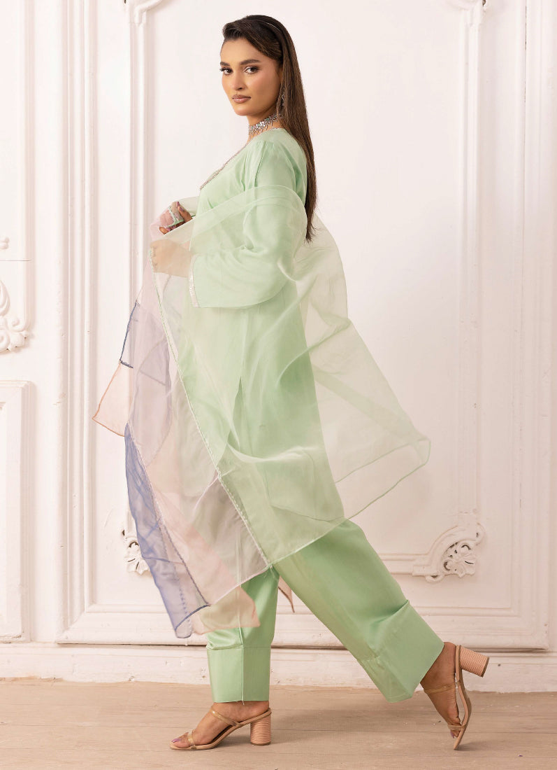 Elegant Mint Green Viscose Suit Set