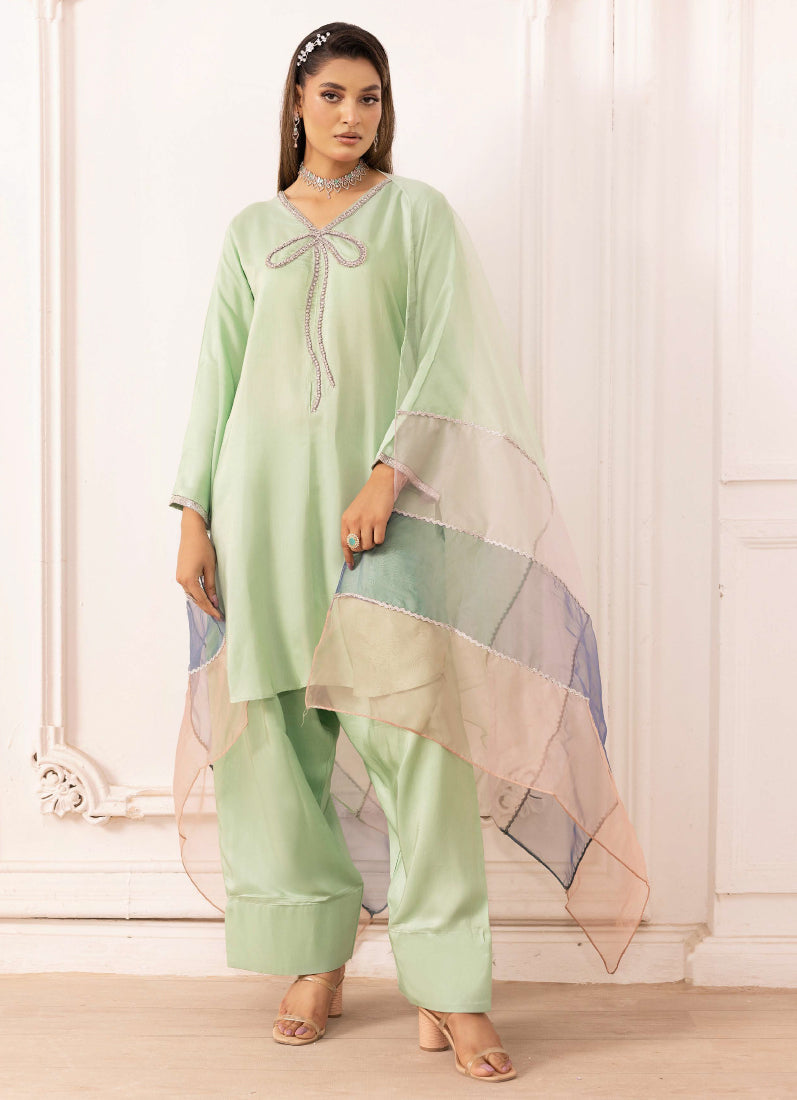 Elegant Mint Green Viscose Suit Set