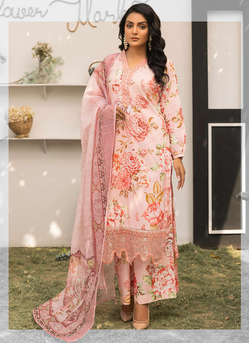 Light Pink Printed Lawn Embroidered Suit Set