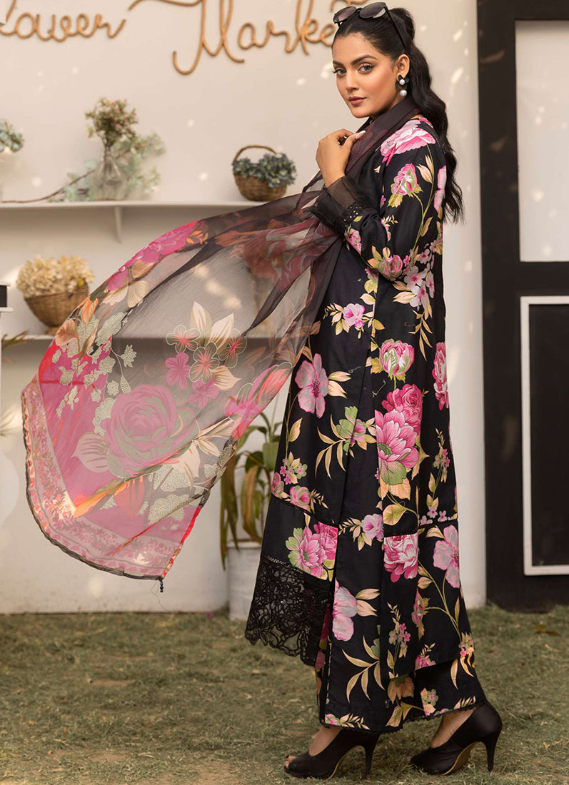 Black Printed Lawn Embroidered Suit Set