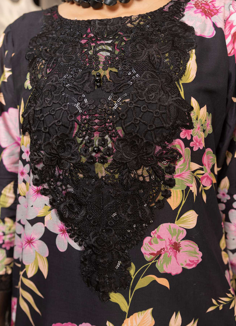 Black Printed Lawn Embroidered Suit Set