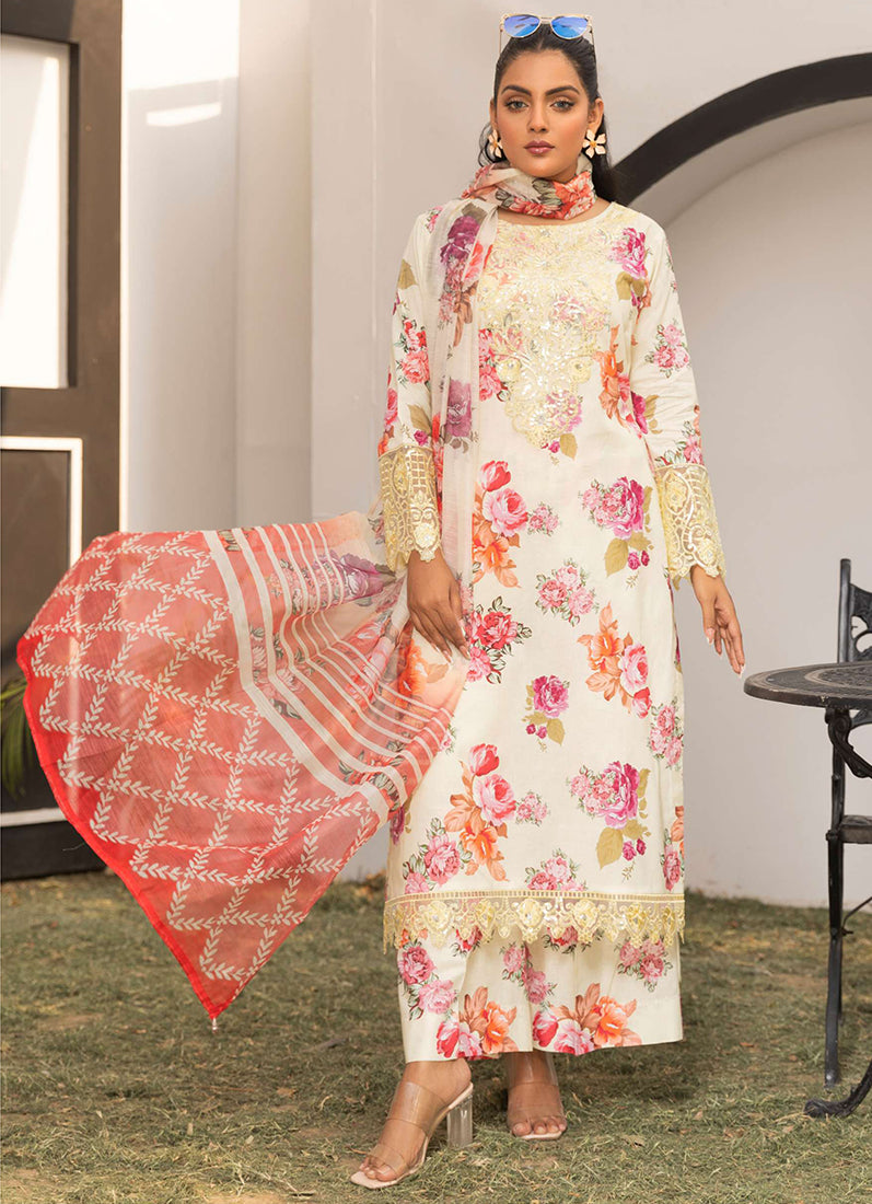 Yellow Printed Lawn Embroidered Suit Set