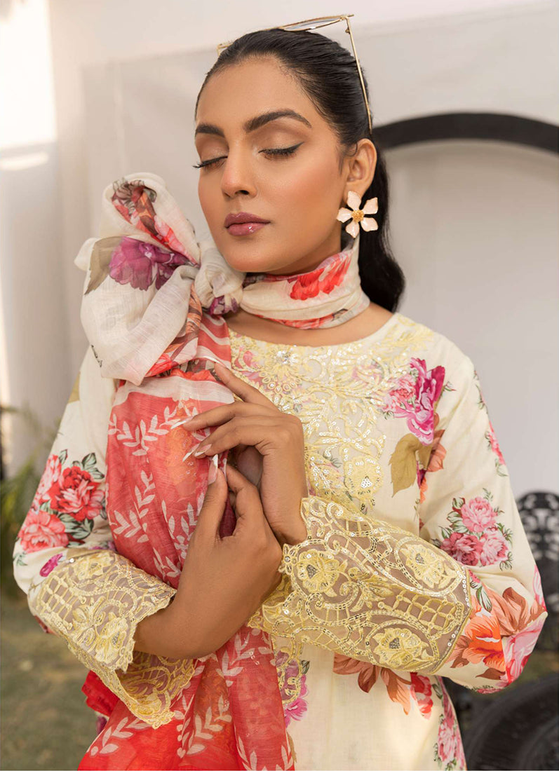 Yellow Printed Lawn Embroidered Suit Set