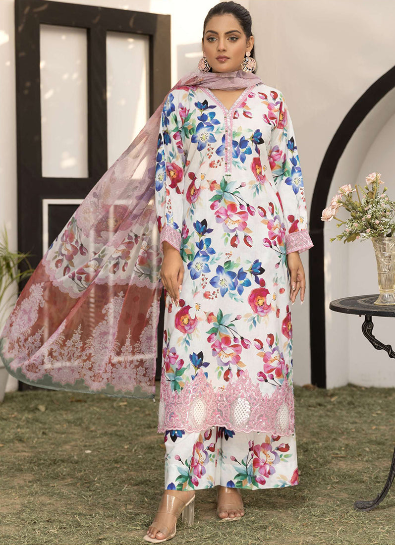 White Digital Printed Lawn Suit Set
