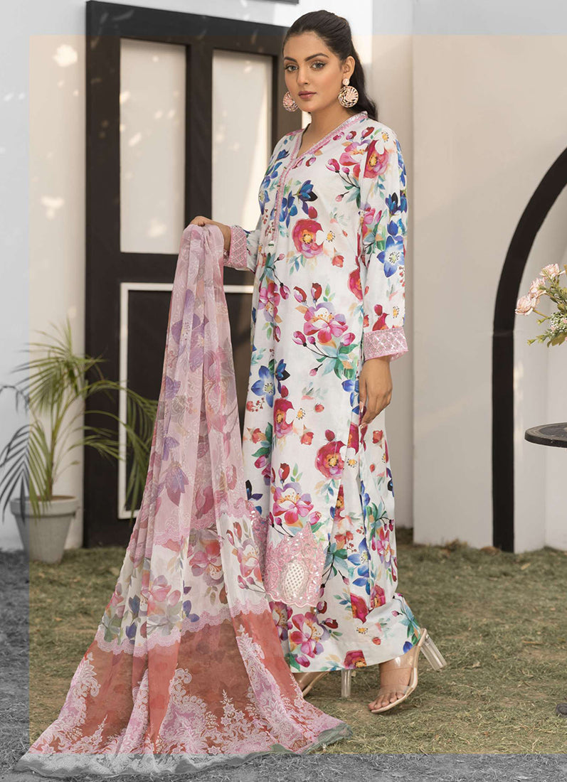 White Digital Printed Lawn Suit Set