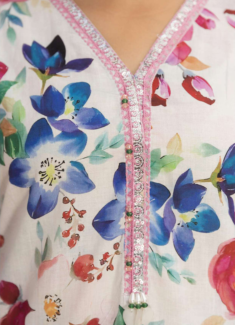 White Digital Printed Lawn Suit Set