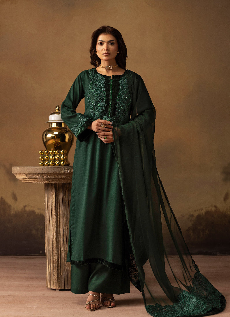 Sophisticated Dark Green Dhanak Suit Set