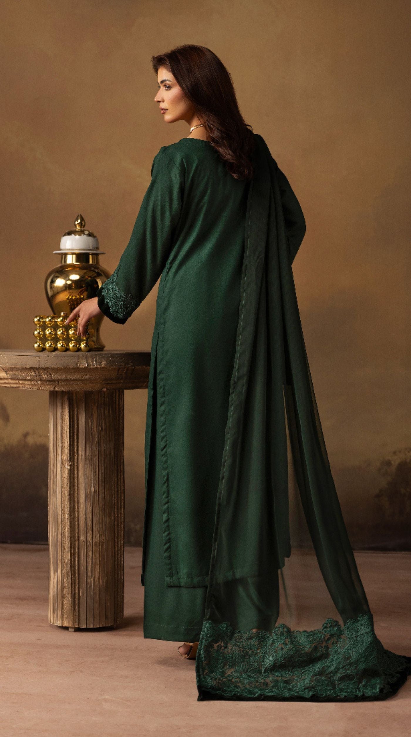 Sophisticated Dark Green Dhanak Suit Set