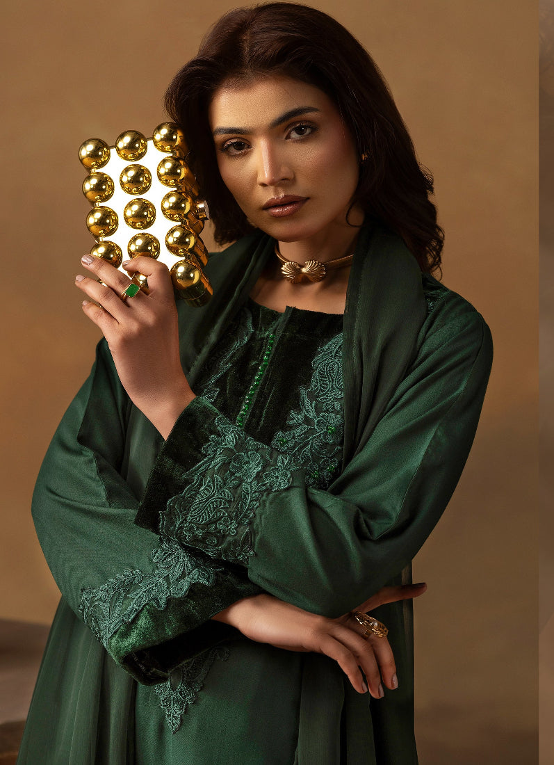 Sophisticated Dark Green Dhanak Suit Set