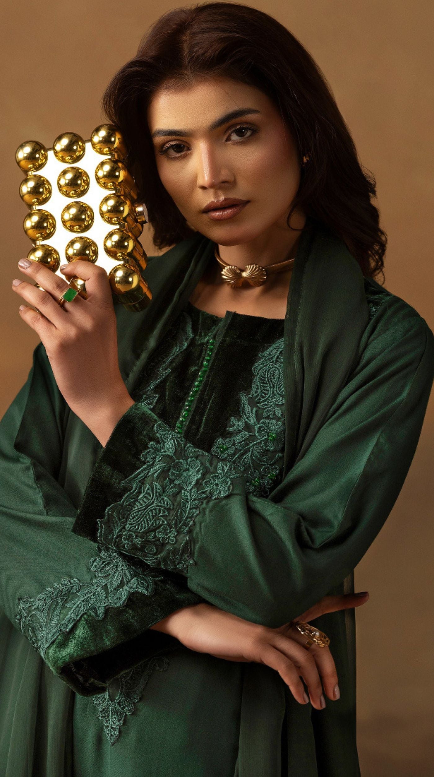 Sophisticated Dark Green Dhanak Suit Set