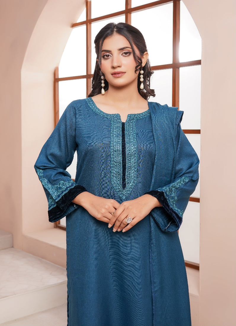 Stylish Blue Dhanak Suit Set