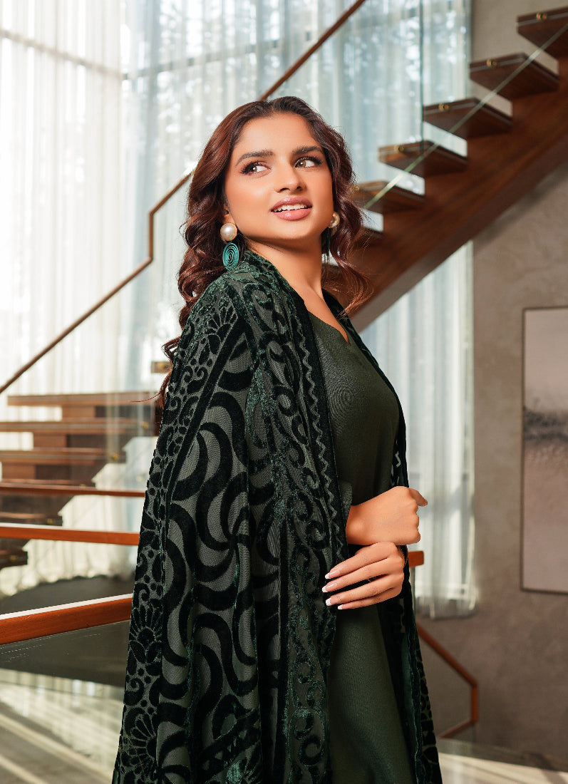 Refined Dark Green Dhanak Suit Set