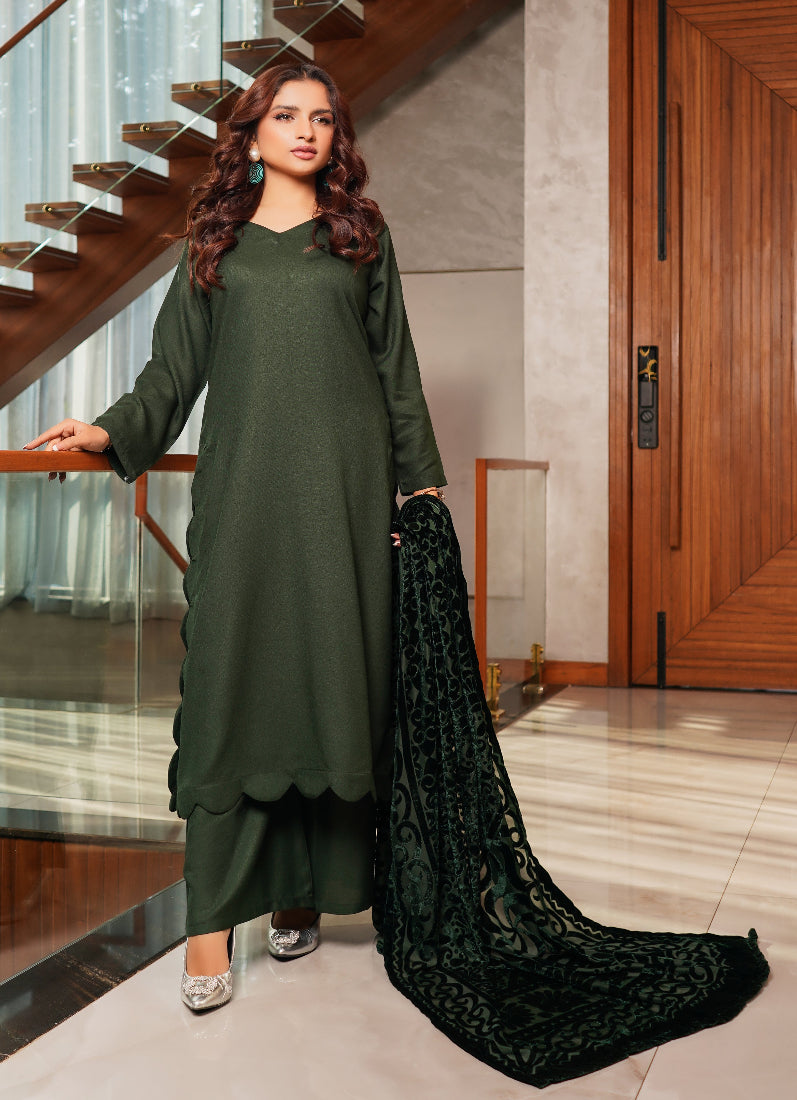 Refined Dark Green Dhanak Suit Set