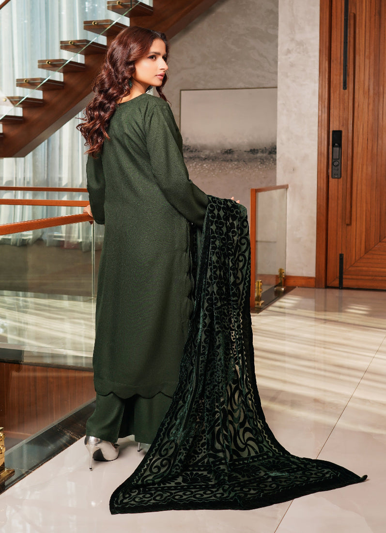 Refined Dark Green Dhanak Suit Set