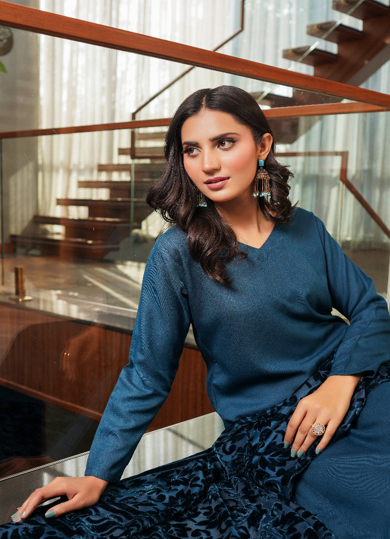 Deep Blue Dhanak Suit Set