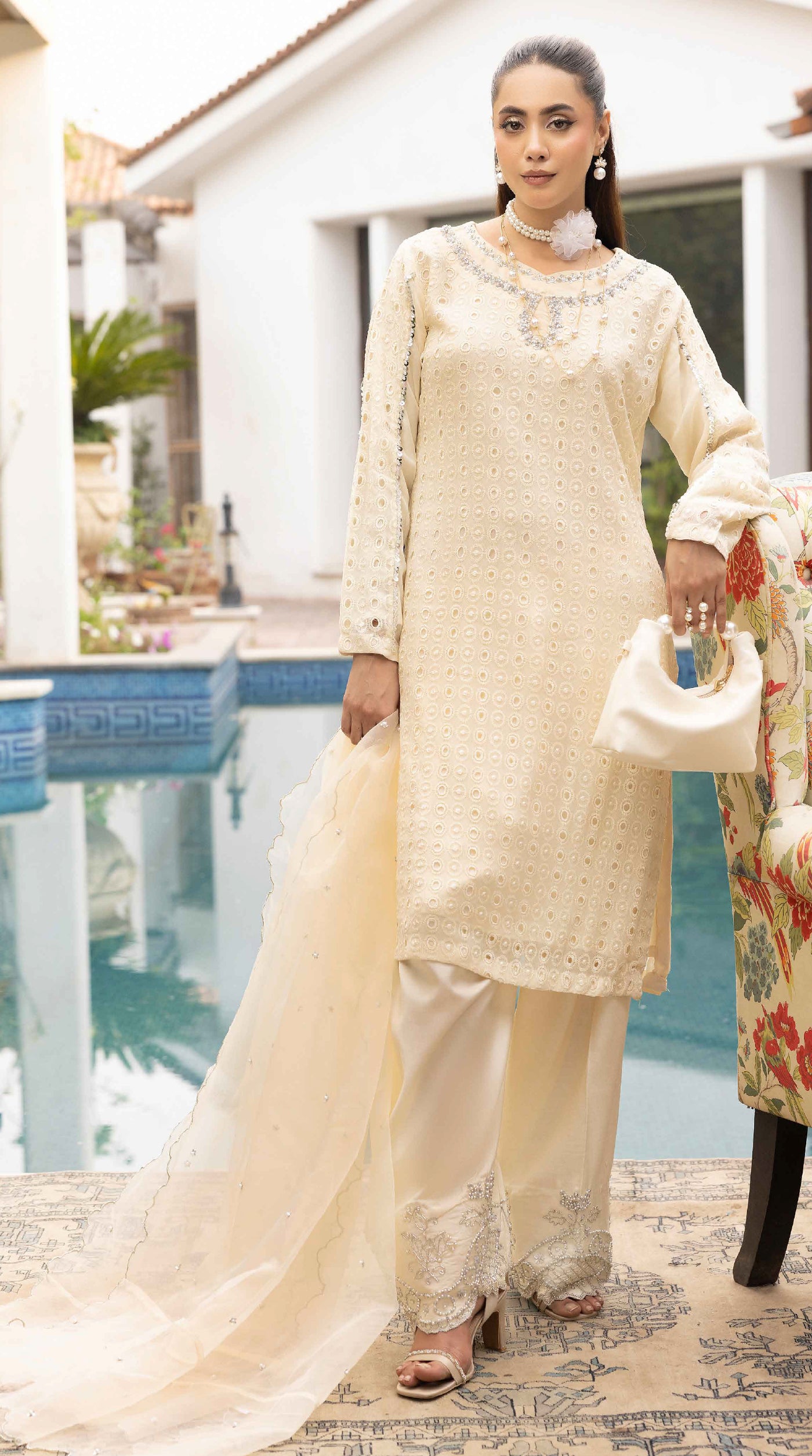 Ivory Noor Chikankari Farshi Suit Set