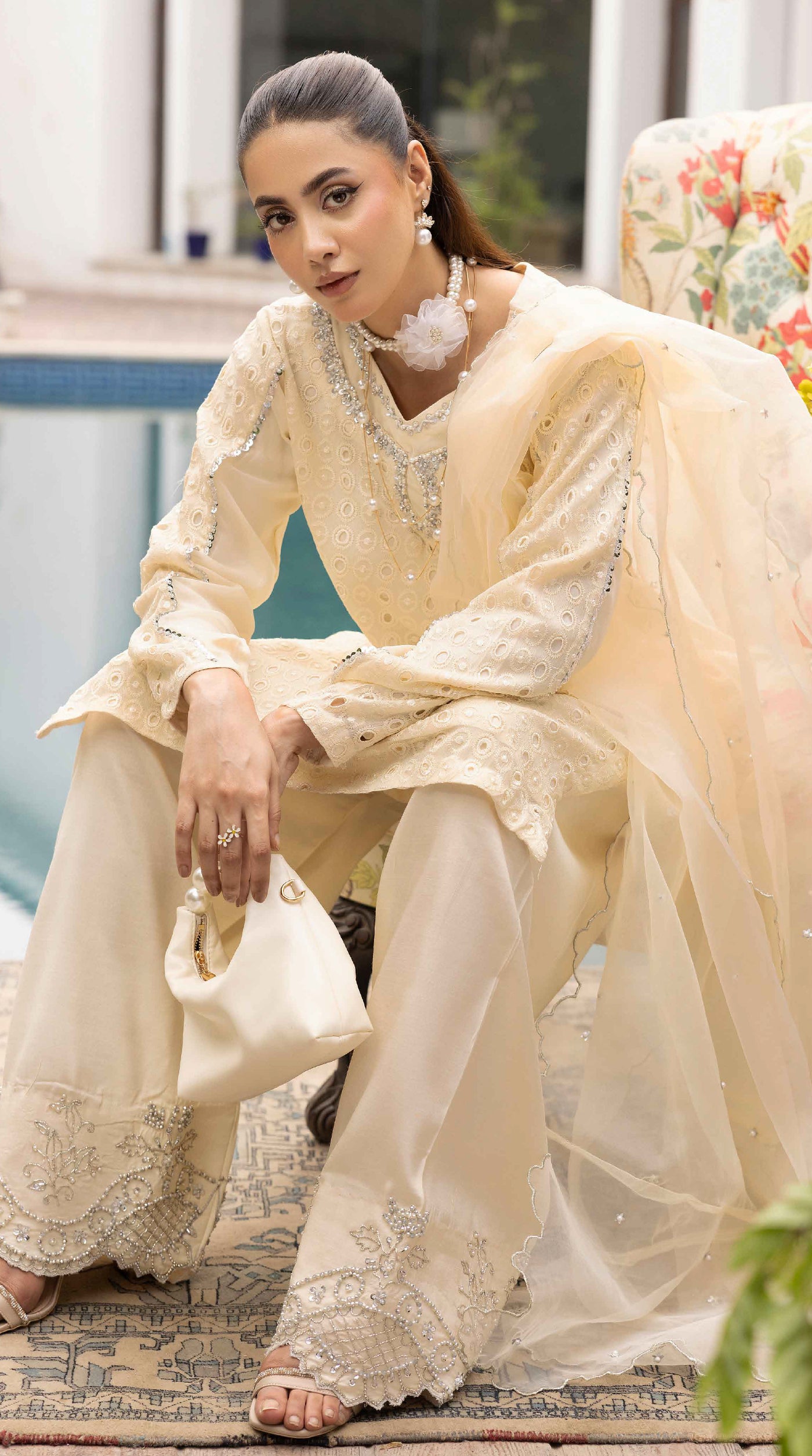 Ivory Noor Chikankari Farshi Suit Set