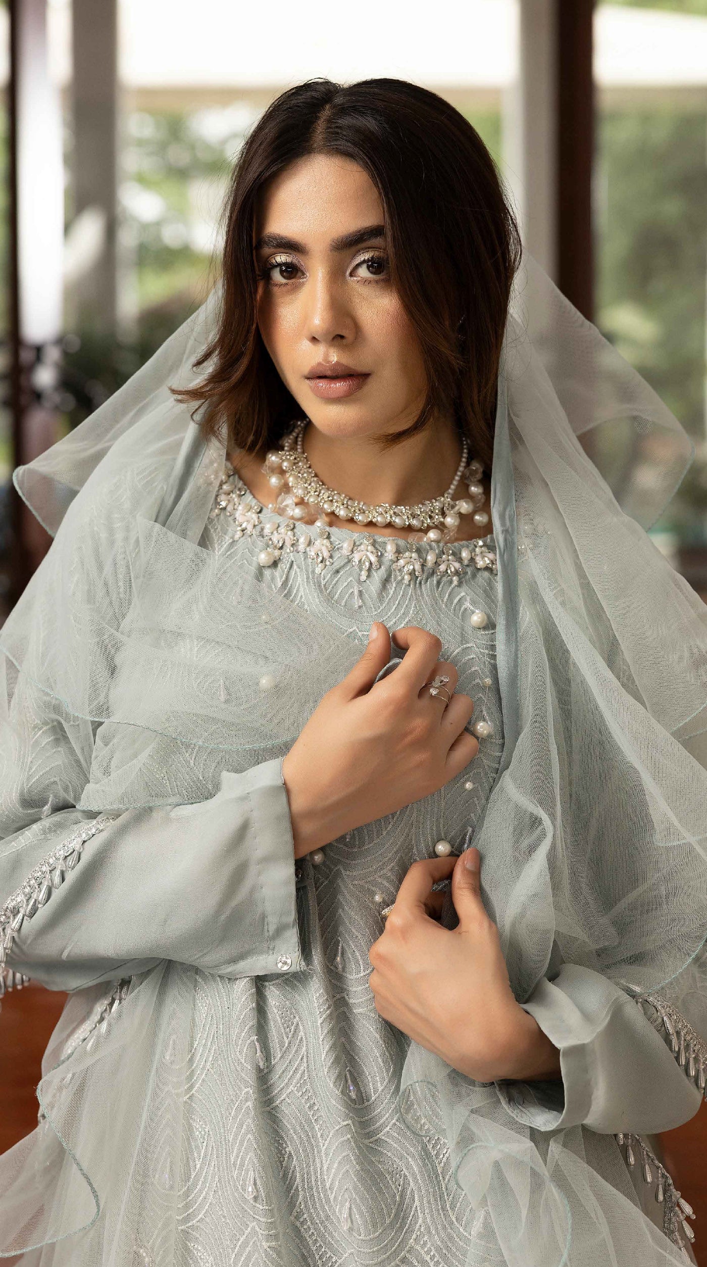 Sage Aura Chikankari Chiffon Farshi Salwar Set