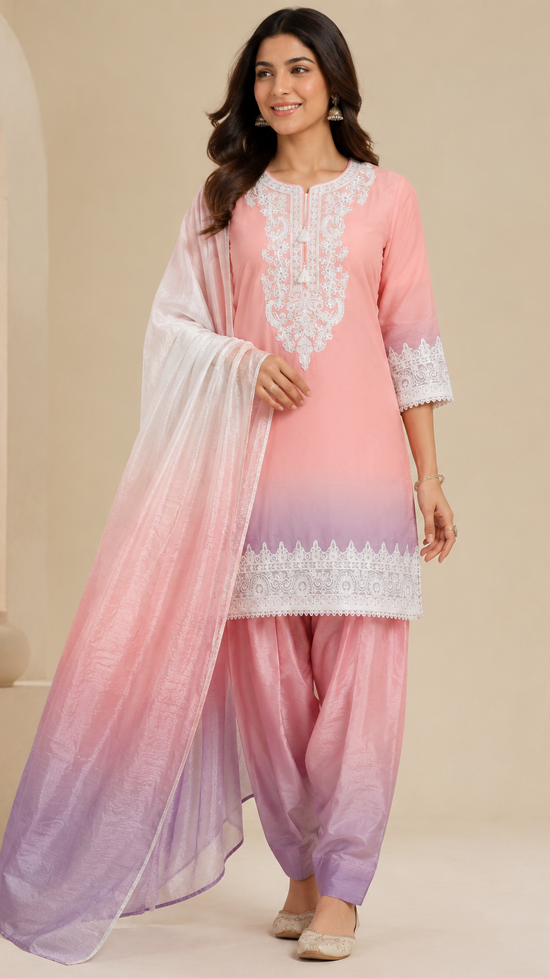 Pink Ombre shalwar kameez suit.
