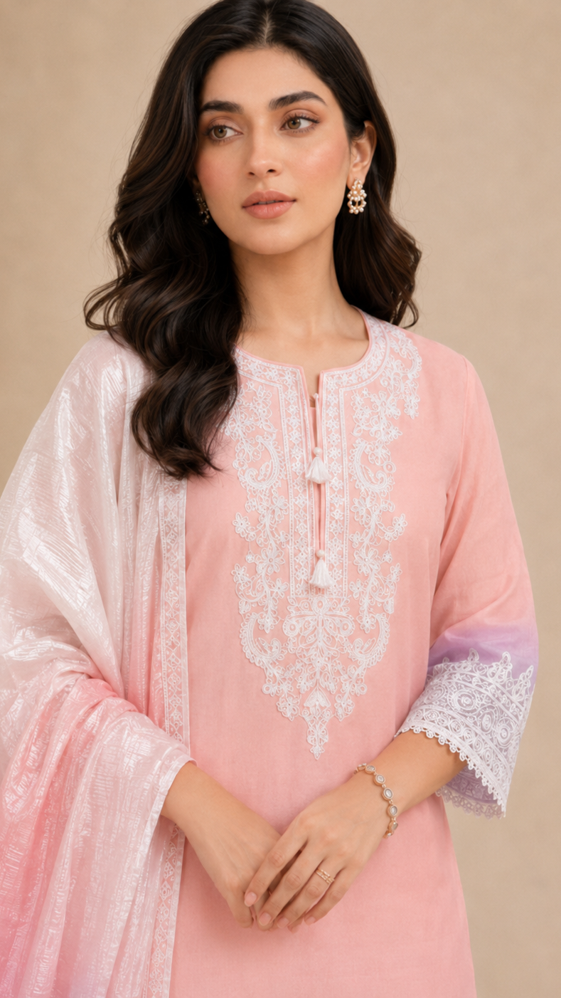Traditional Pink and Purple Ombre Shalwar Suit