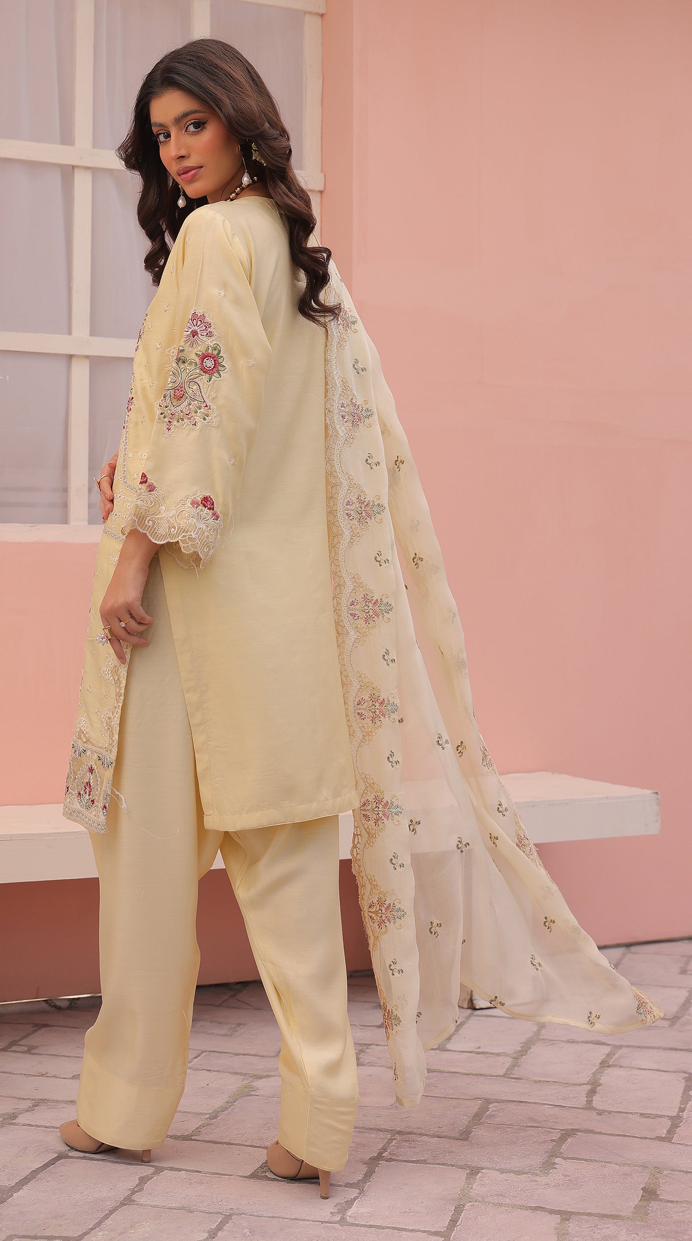 Lime Yellow Sequin Embroidered Eid Suit with Farshi Salwar