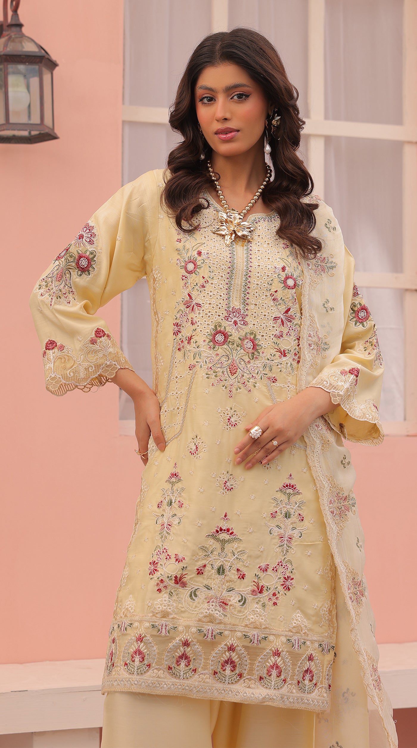 Lime Yellow Sequin Embroidered Eid Suit with Farshi Salwar