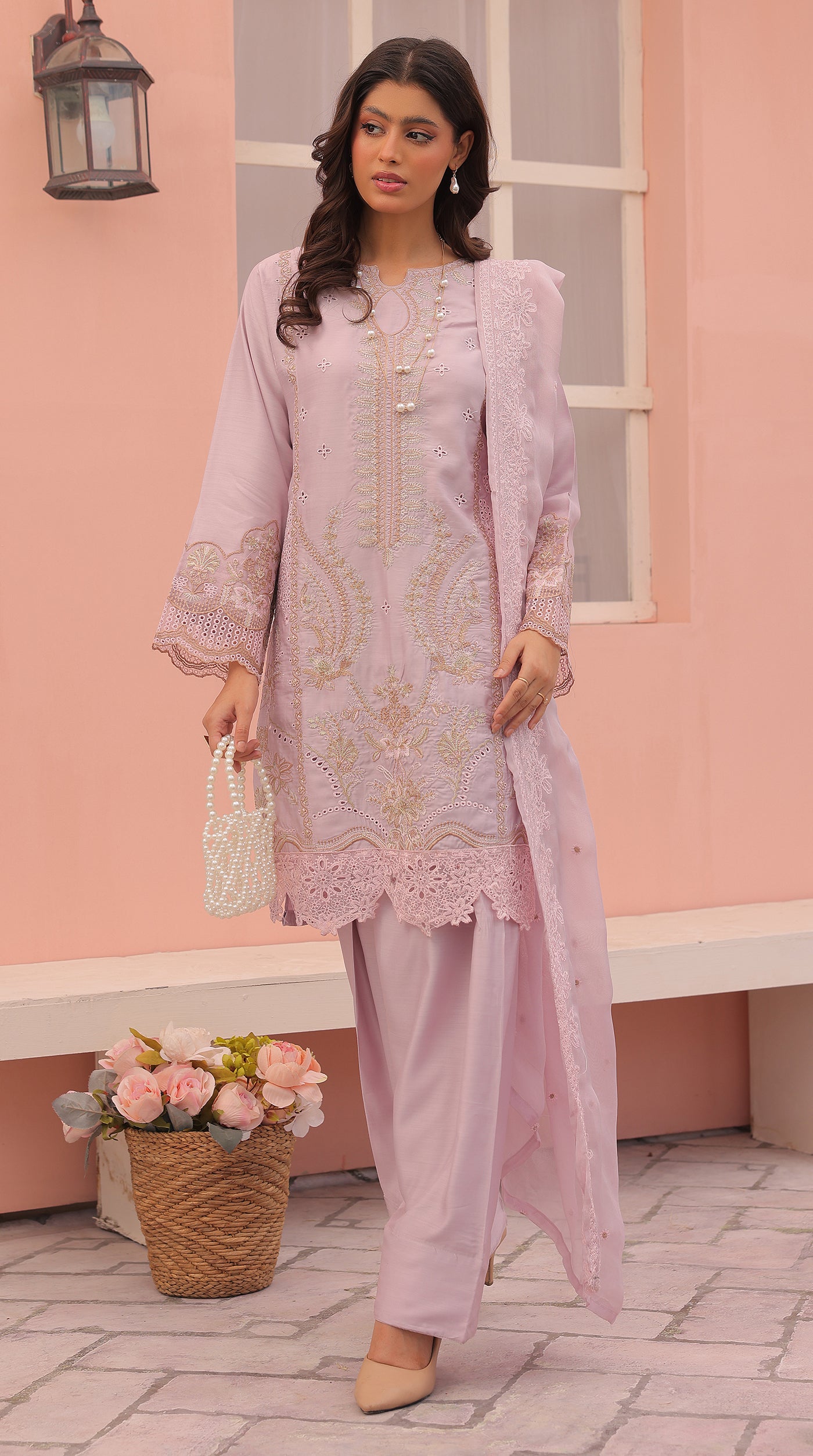 Lilac Sequin Embroidered Eid Suit with Farshi Salwar