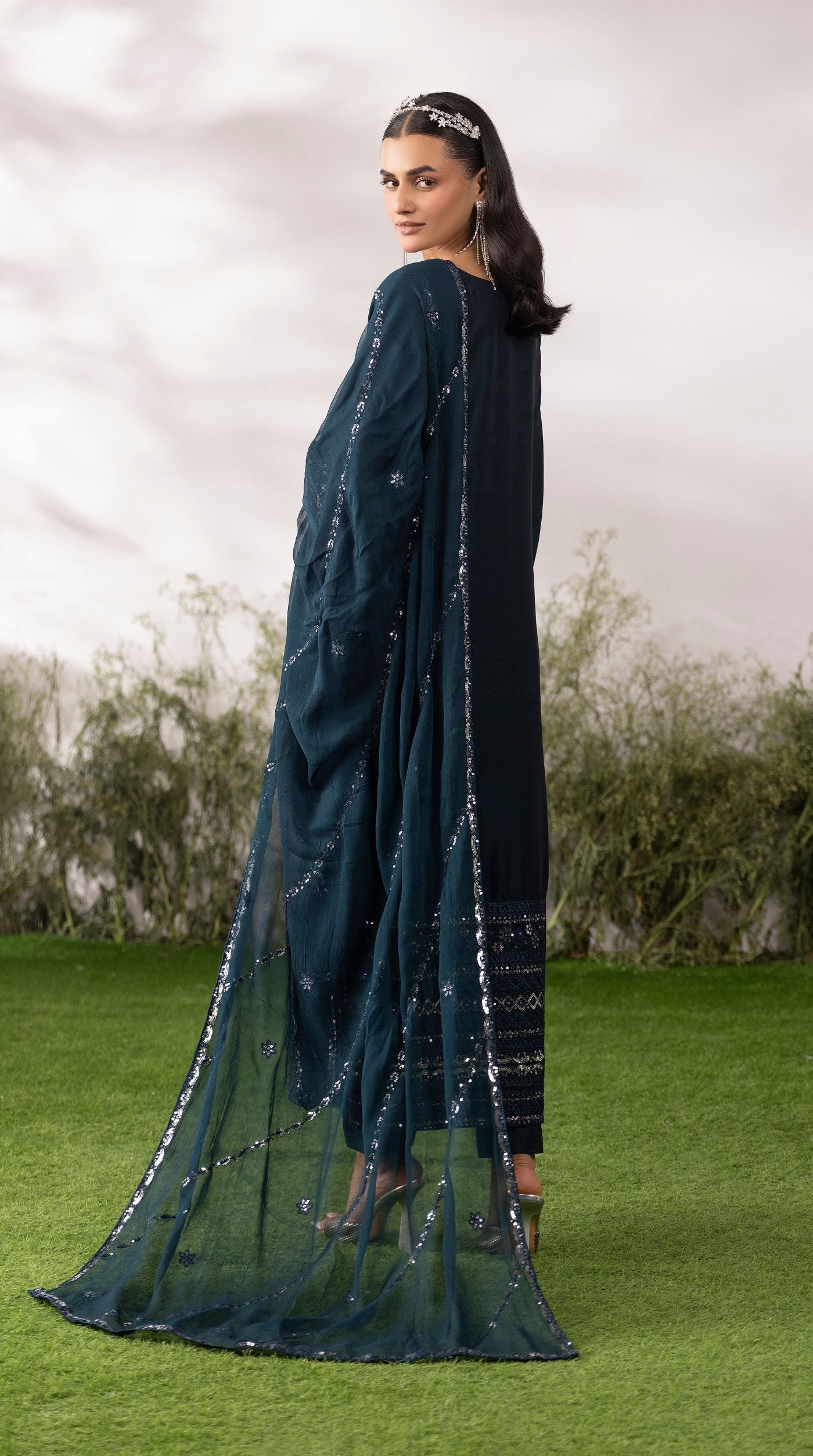Green Viscose Sequin Embroidered Kurta Palazzo Set