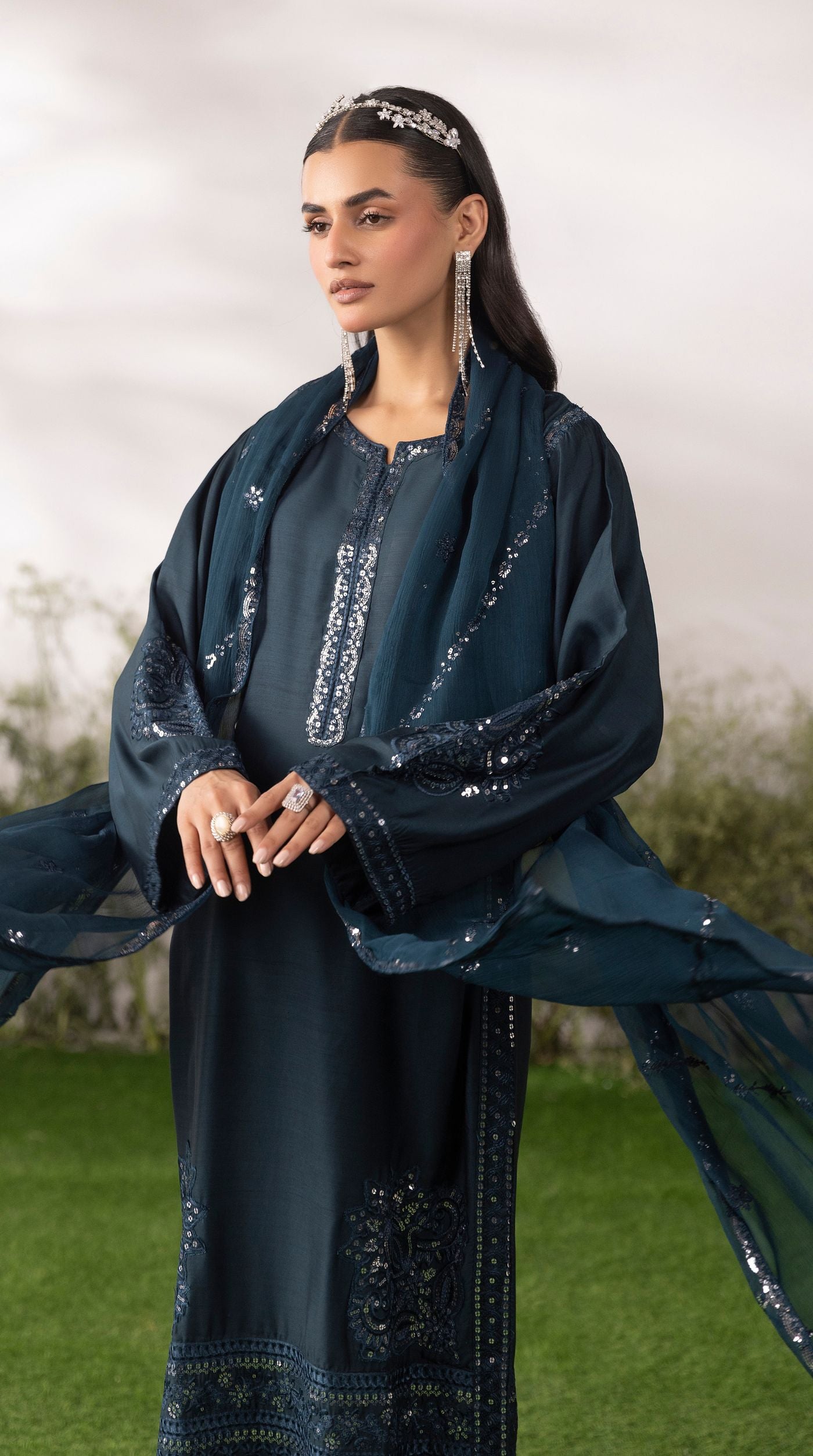 Green Viscose Sequin Embroidered Kurta Palazzo Set