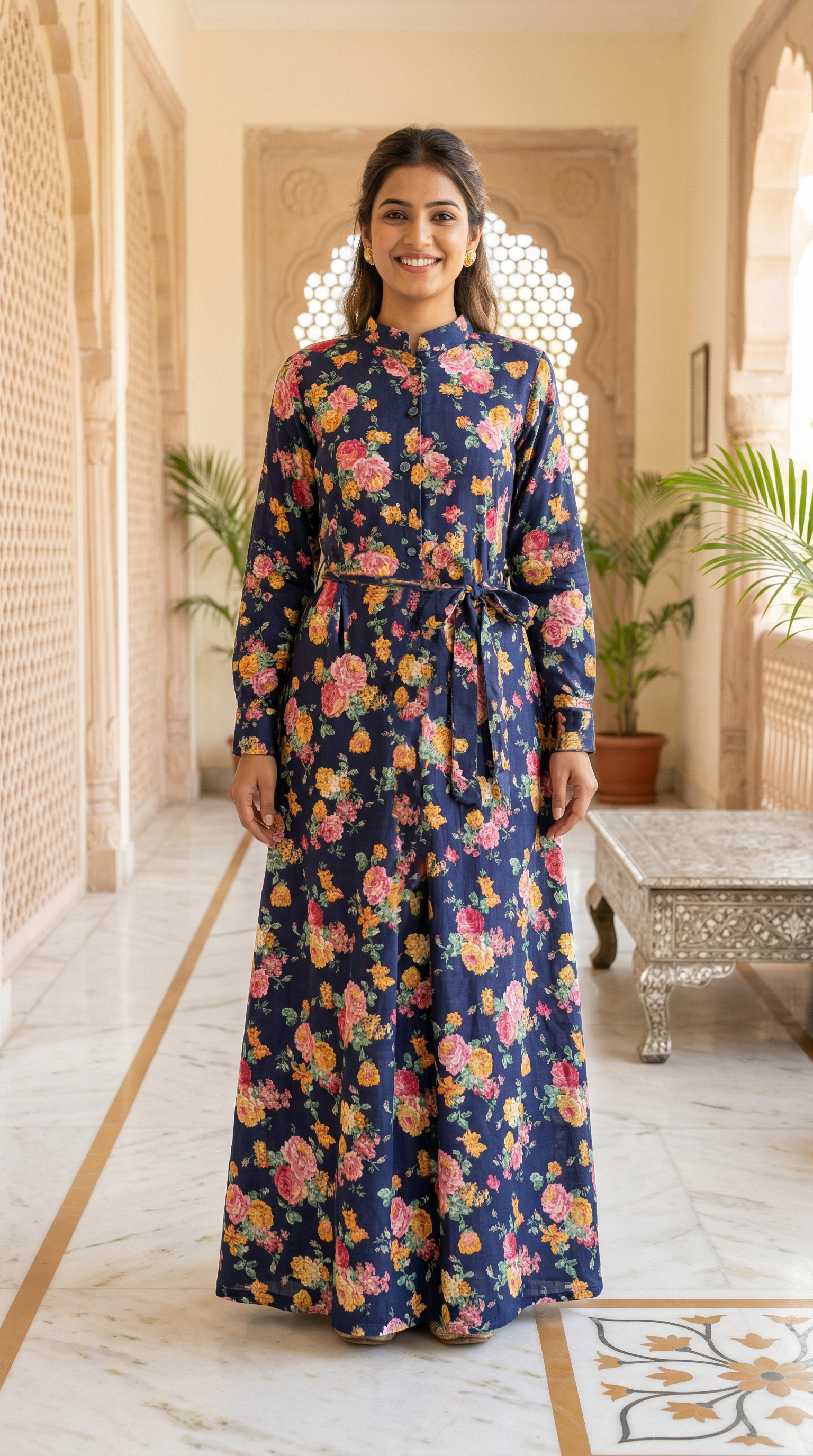 Navy Blue Printed Dress