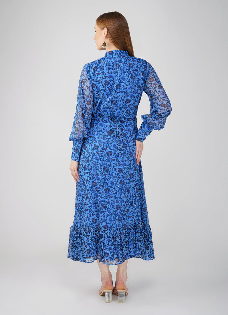 Floral Print Long Dress In Blue
