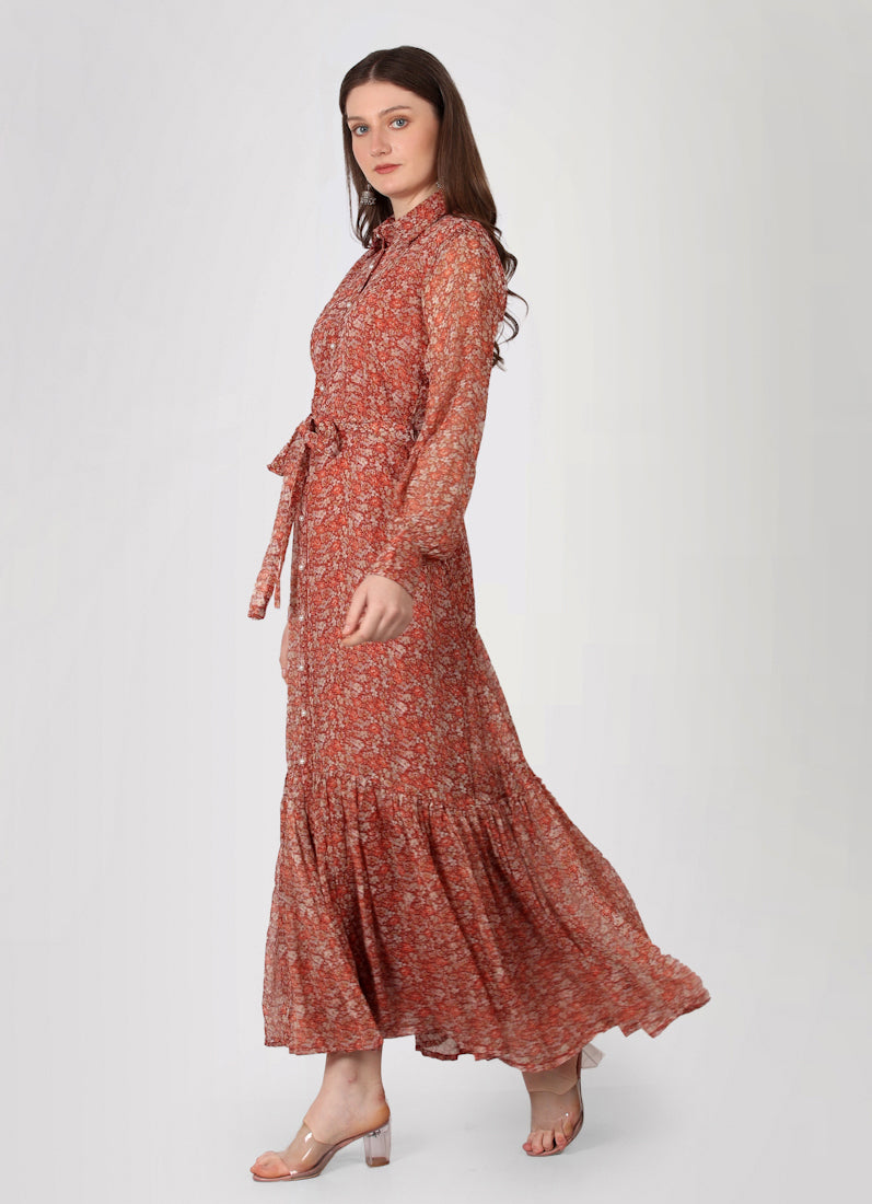 Rust Georgette A-Line Dress