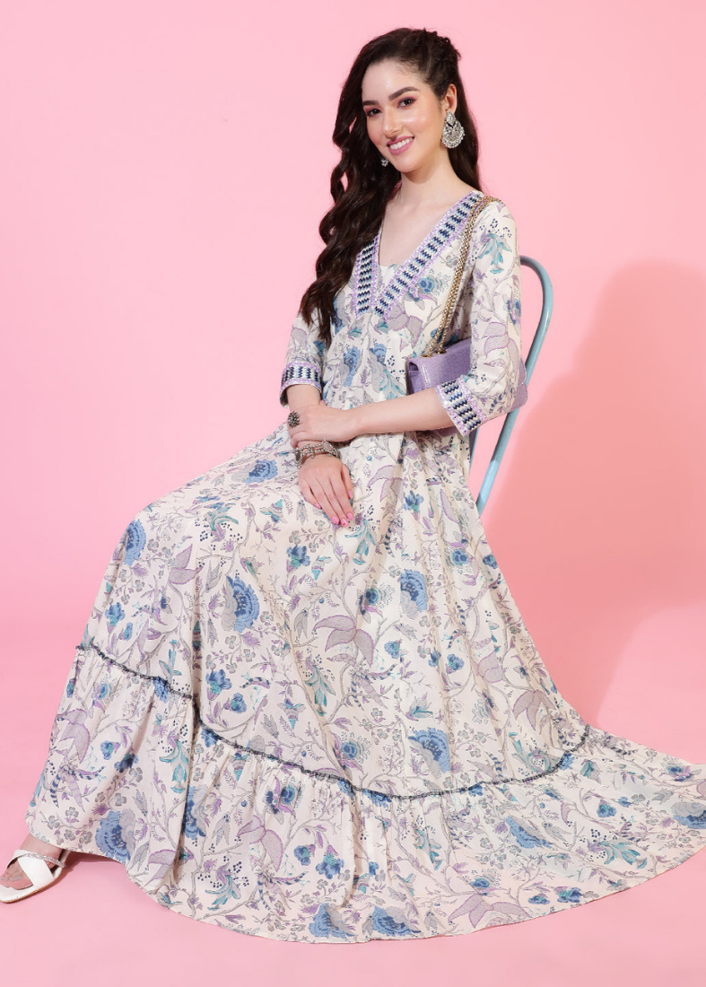 Off-White Cotton V-Neck Dress