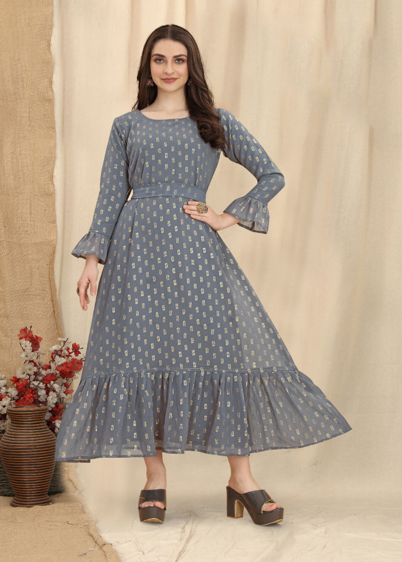 Grey Chic Maxi Dress with Belt