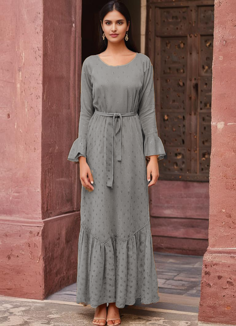 Grey Chic Maxi Dress with Belt