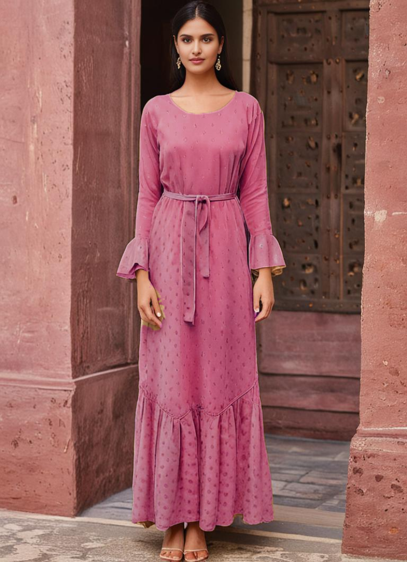 Pink Chic Maxi Dress with Belt