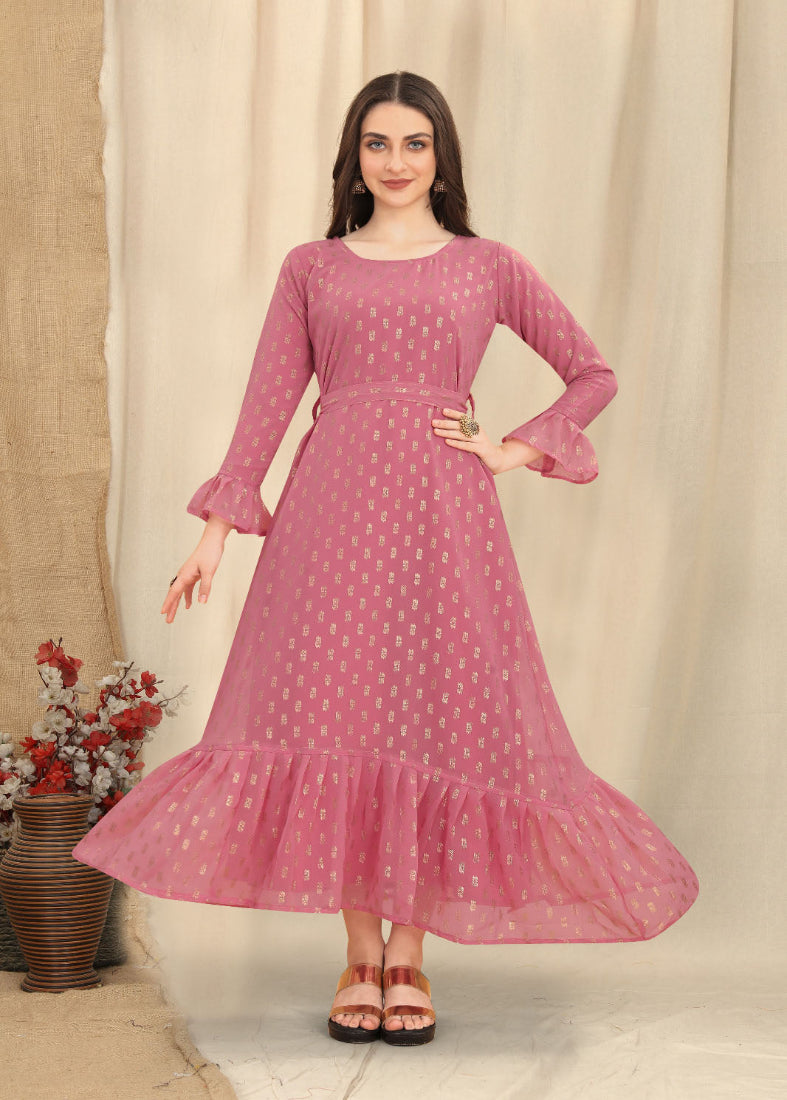 Pink Chic Maxi Dress with Belt