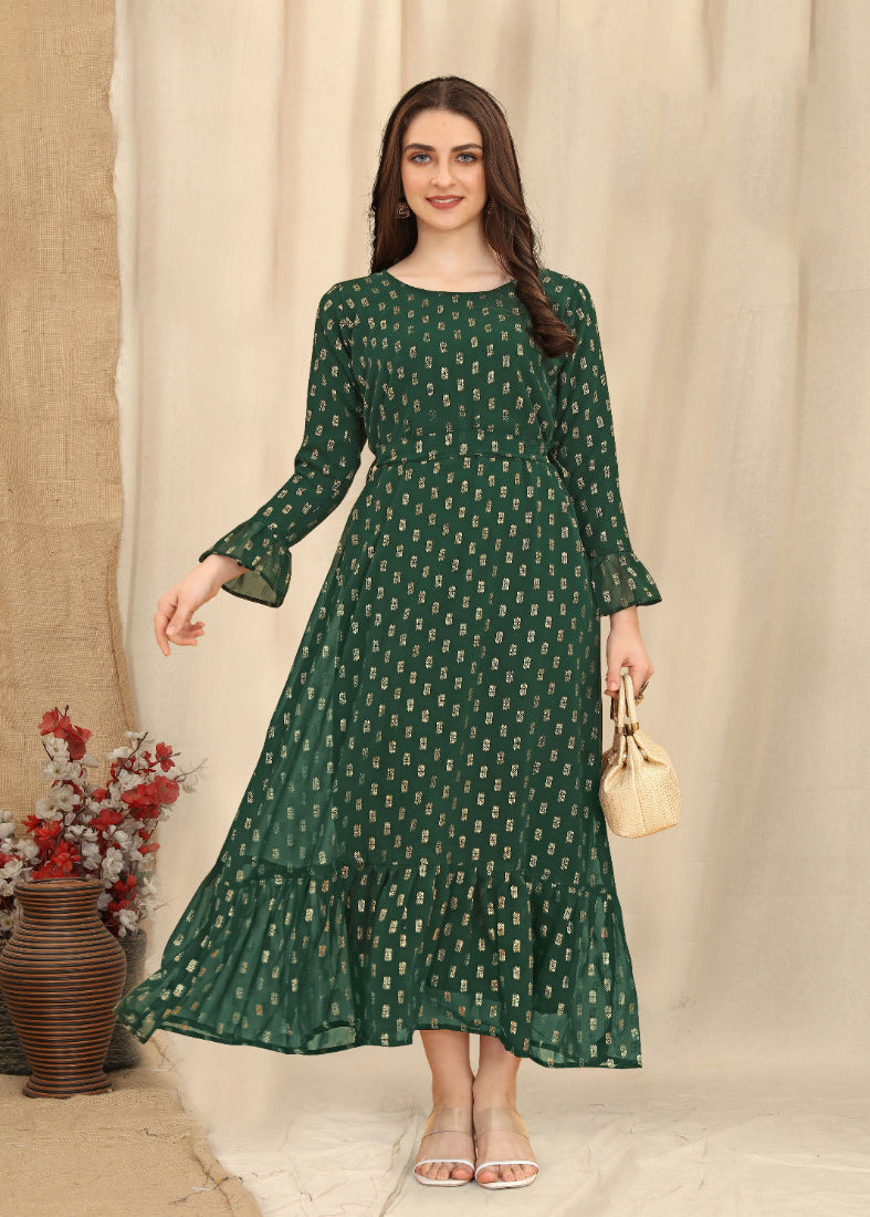 Buy Dark Green Chic Maxi Dress with Belt in UK