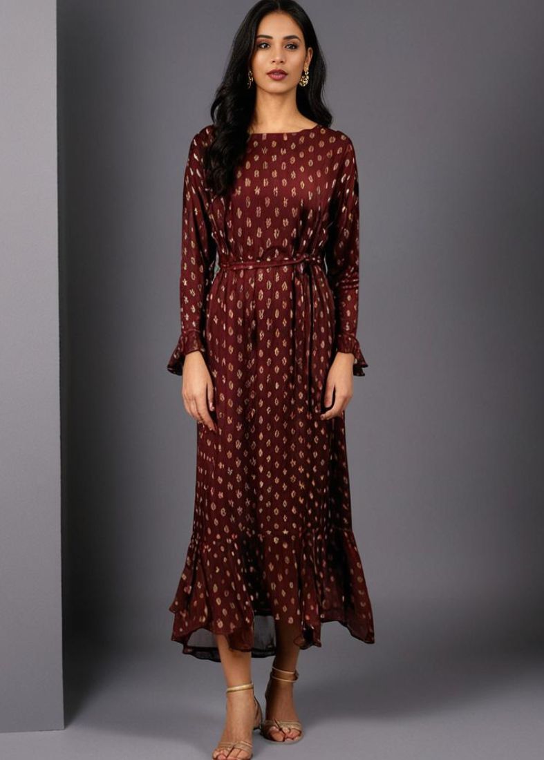 Maroon Chic Maxi Dress with Belt