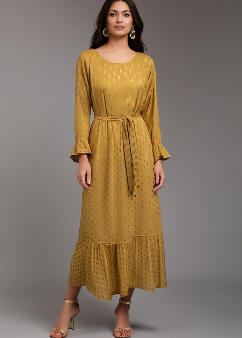 Gold Chic Maxi Dress with Belt