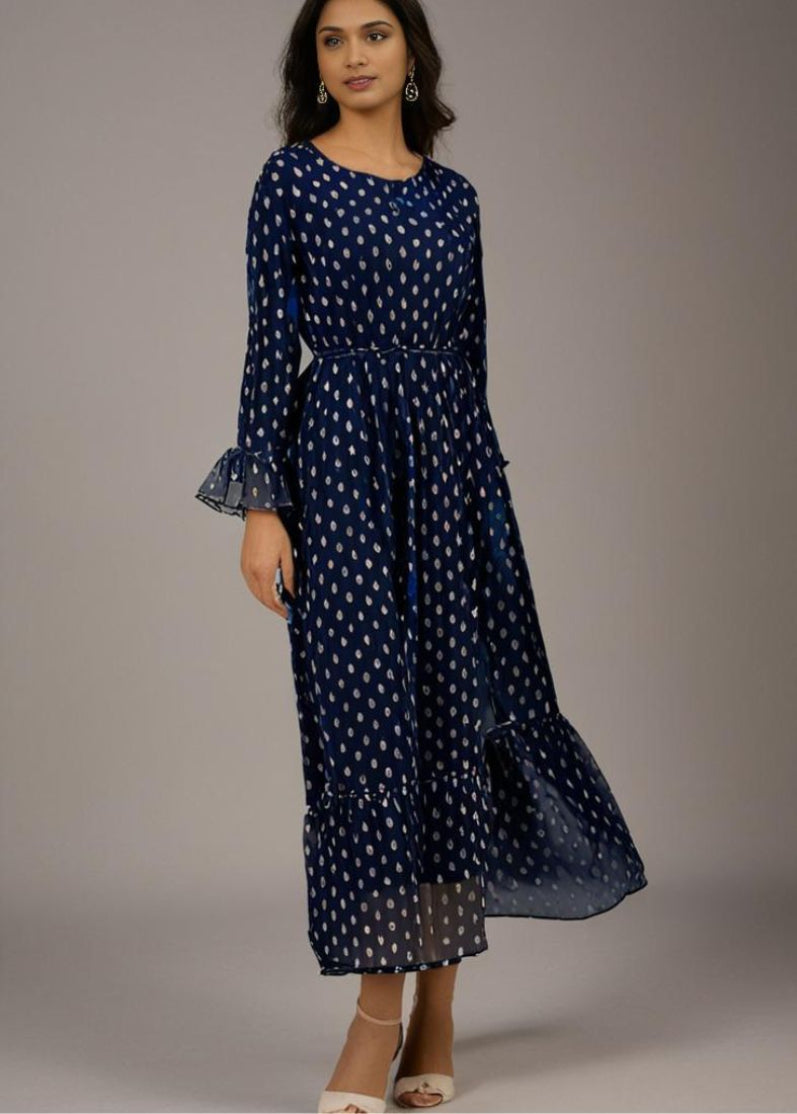Navy Blue Chic Maxi Dress with Belt