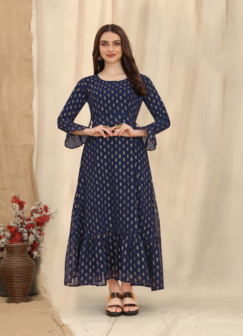 Navy Blue Chic Maxi Dress with Belt